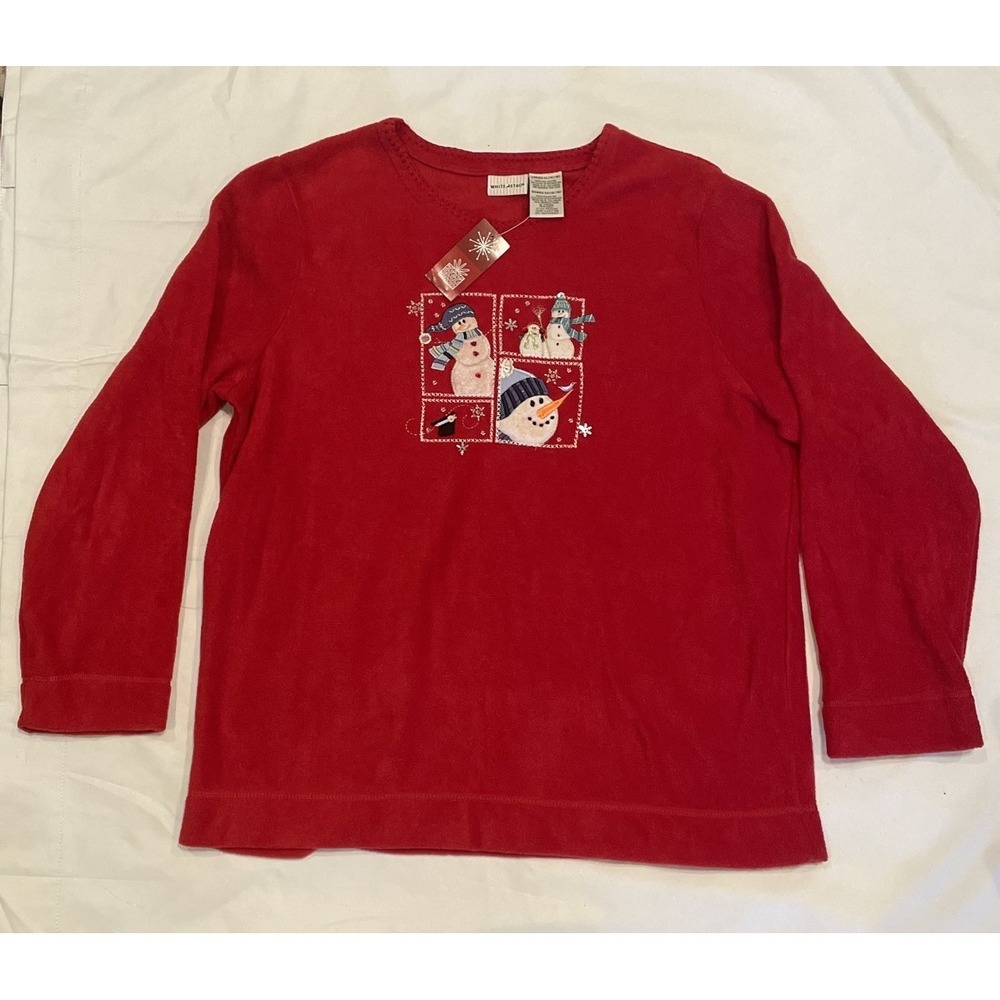 White Stag Women's Christmas Shirt Embellished Snow Man Red XL
